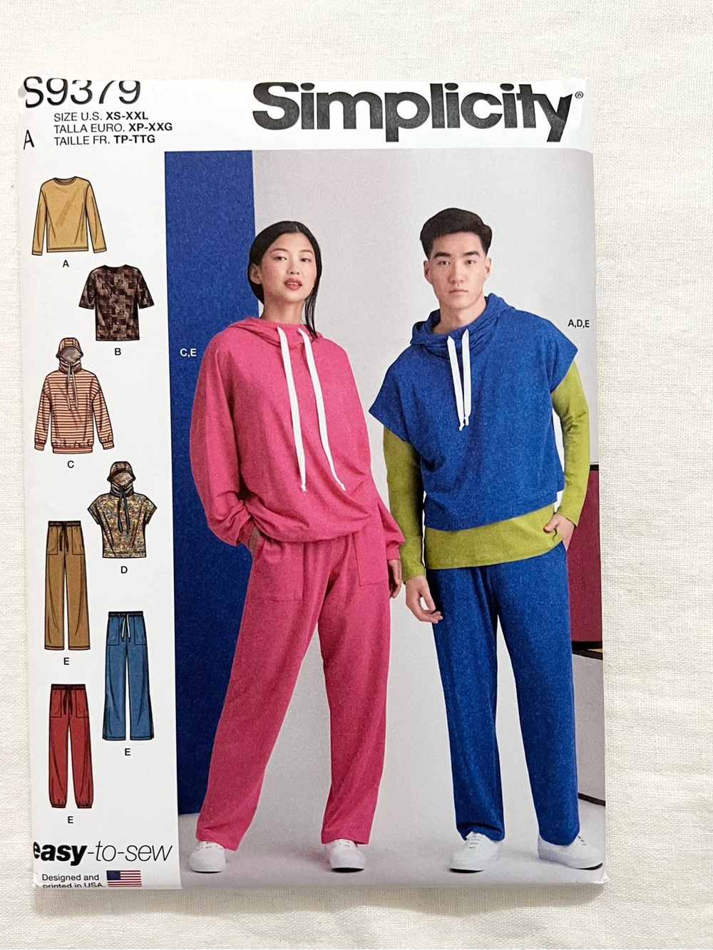 Simplicity S9379 Unisex Hoodie Tee Pants Sewing Pattern XS-XXL Uncut
